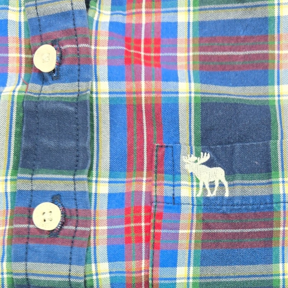 Abercrombie & Fitch Button Down Plaid Long Sleeve Navy Red Kids Medium Shirt - Picture 3 of 7